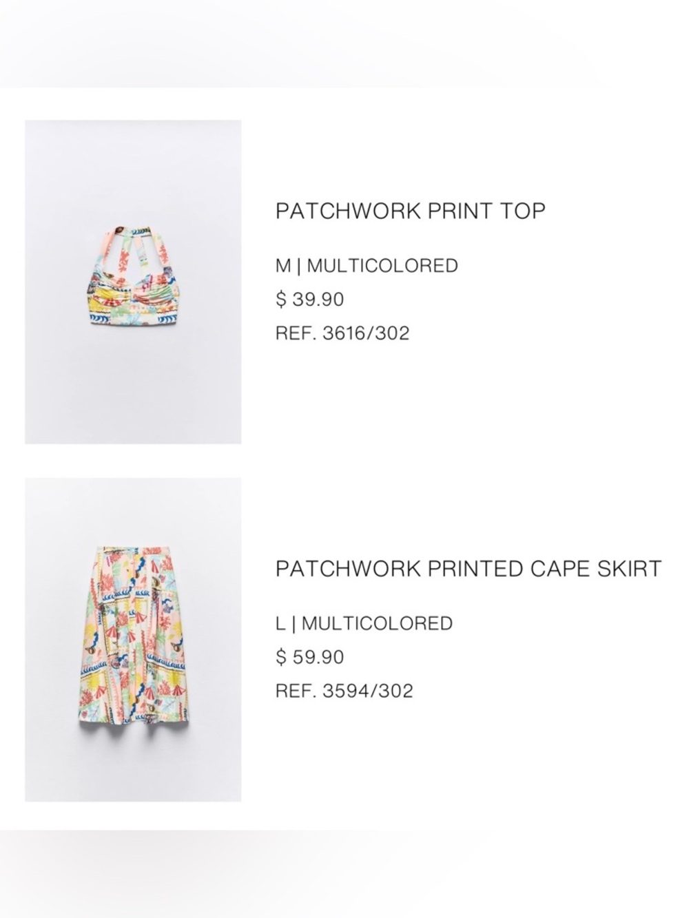 ZARA Patchwork Print Top & Cape Skirt Set | Size M and L | NWOT - Picture 5 of 13